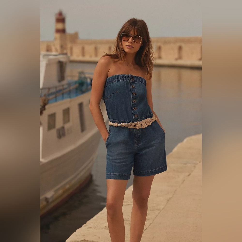 NWT Anthropologie Pilcro Strapless Denim Romper Size S